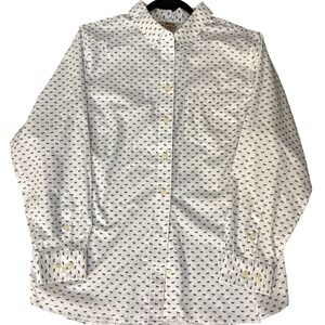 Duluth Trading Co Men 1X‎ White Navy Horse Print Button Down Long Sleeve Shirt